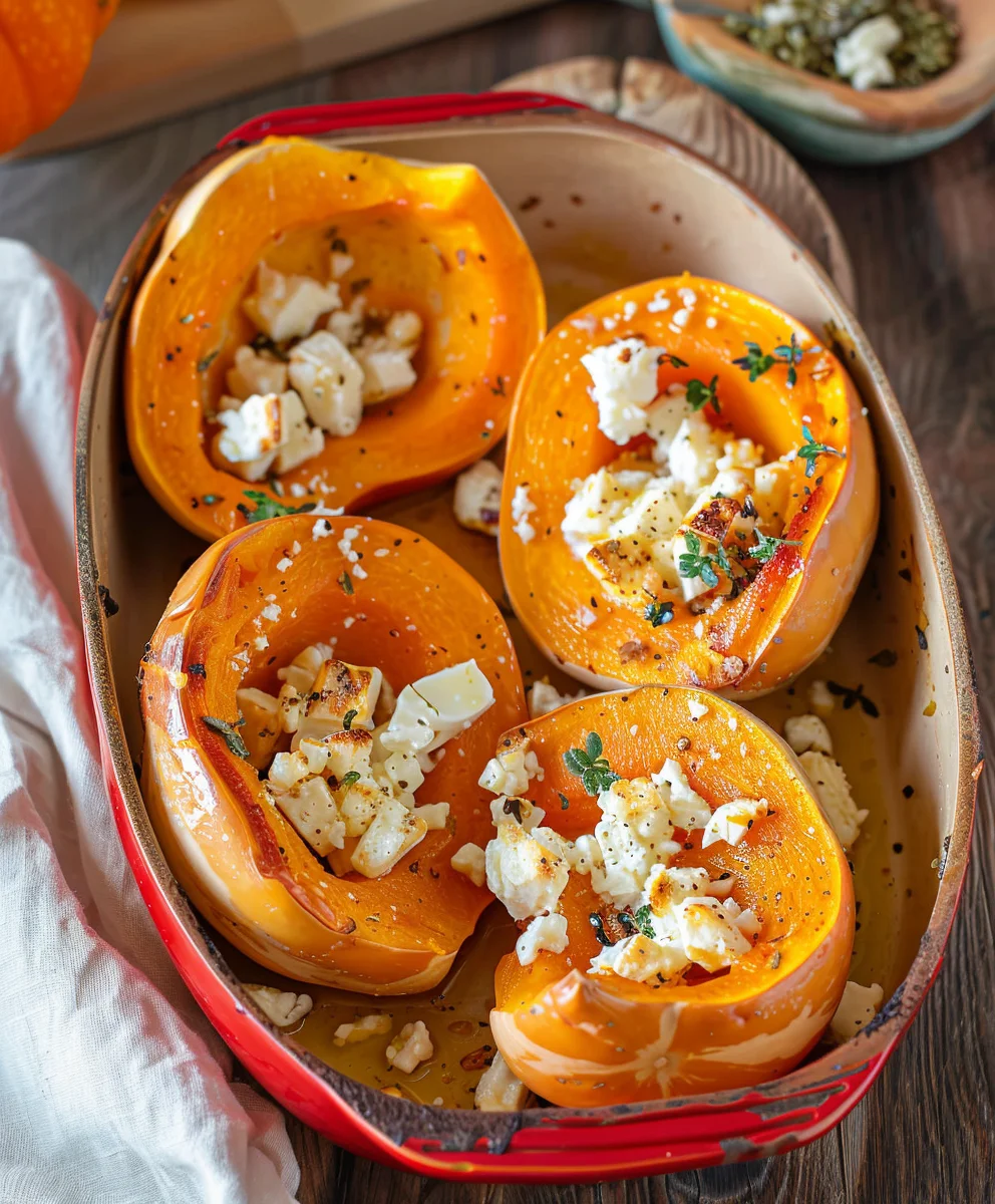 Köstlicher Ofenkürbis mit Feta