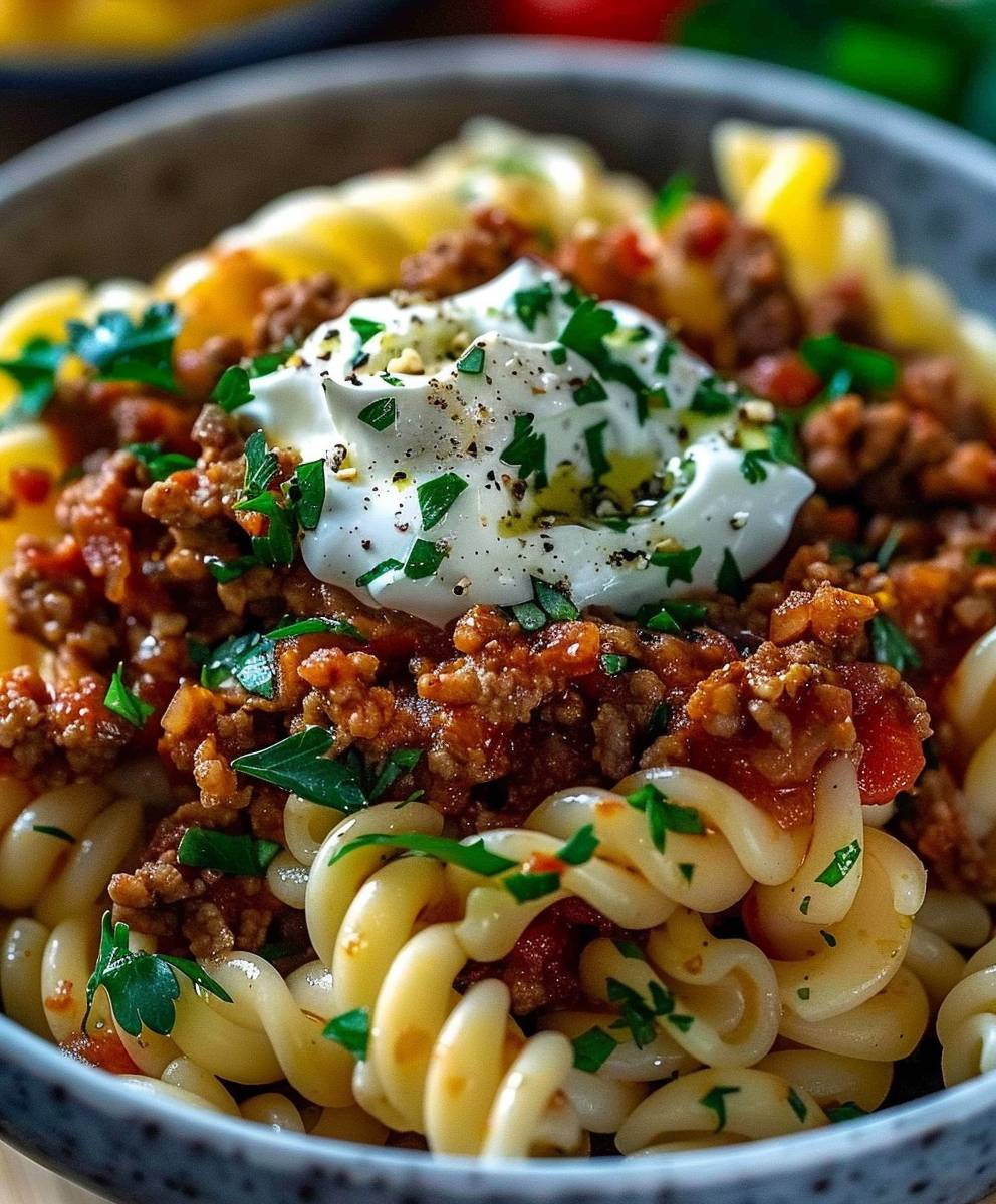 Türkische Pasta Hackfleisch Joghurt Sauce
