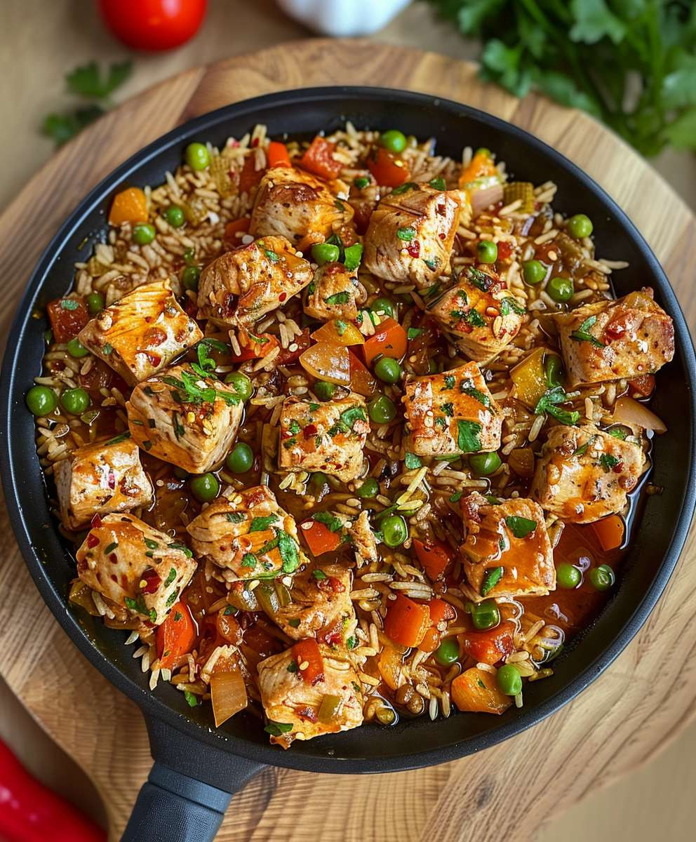 Hähnchen Reispfanne gesund kochen