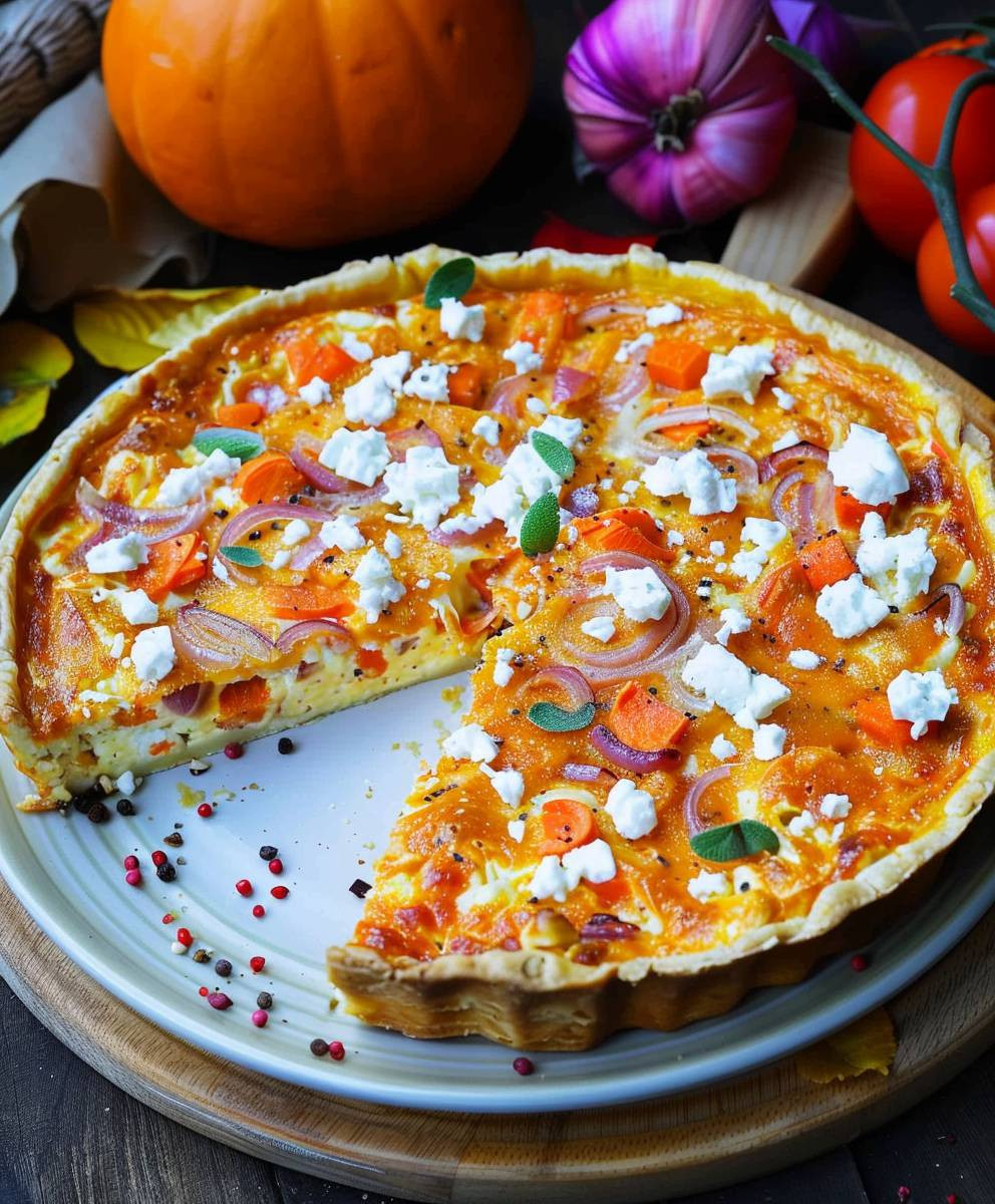Kürbis Quiche mit Feta