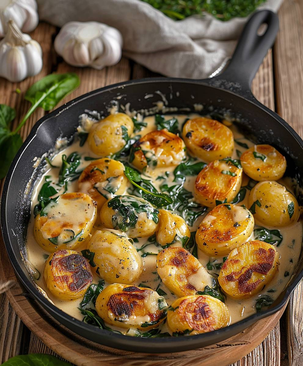 Cremige Spinat Kartoffel Pfanne