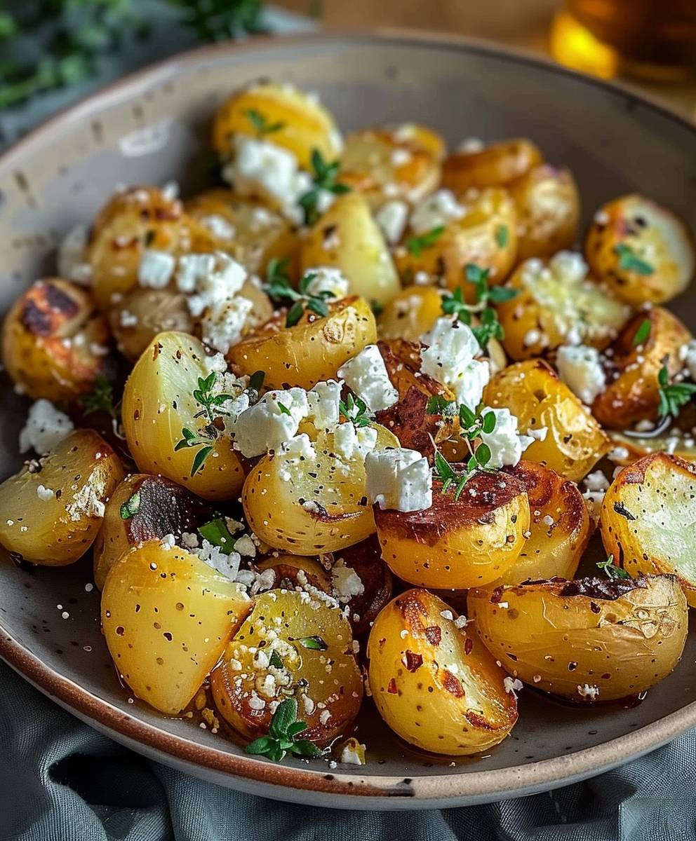 Geröstete Kartoffeln Feta Knoblauch
