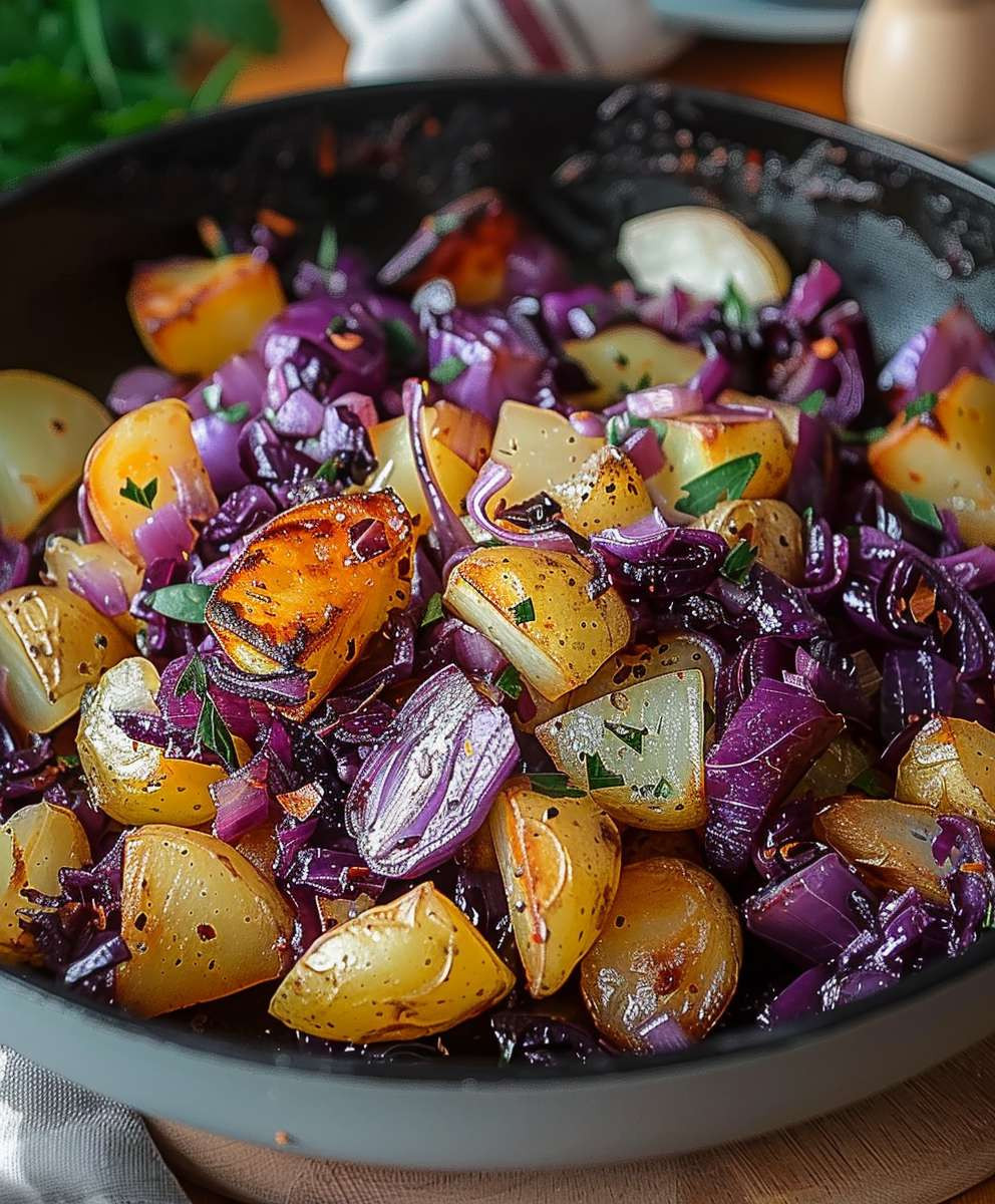 Rotkohl Pfanne mit Kartoffeln