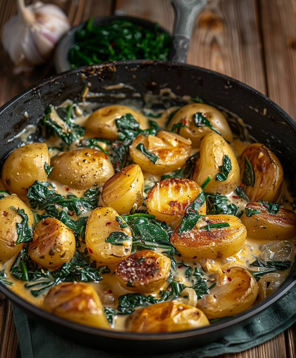 Cremige Spinat Kartoffel Pfanne