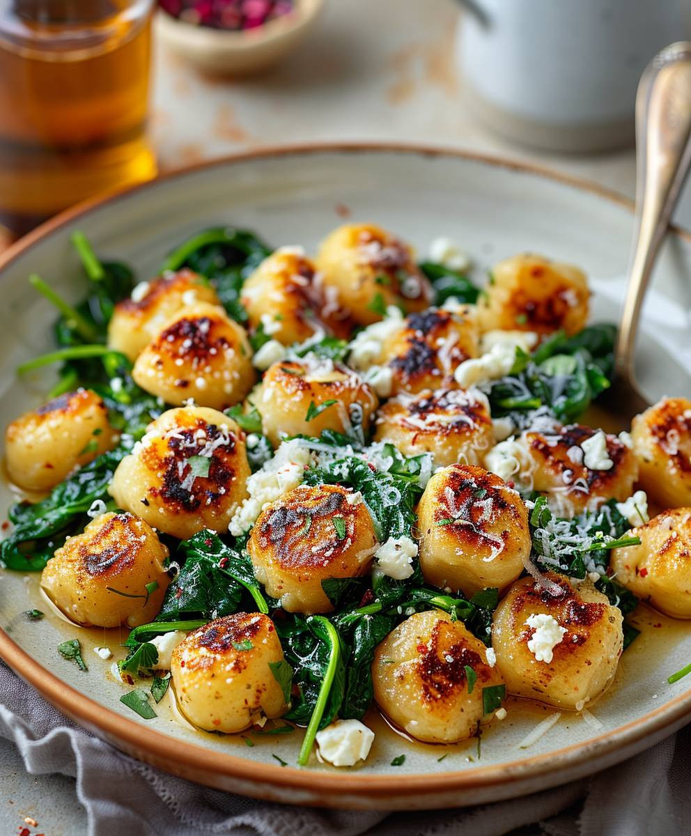 Cremige Gnocchi Spinat Feta