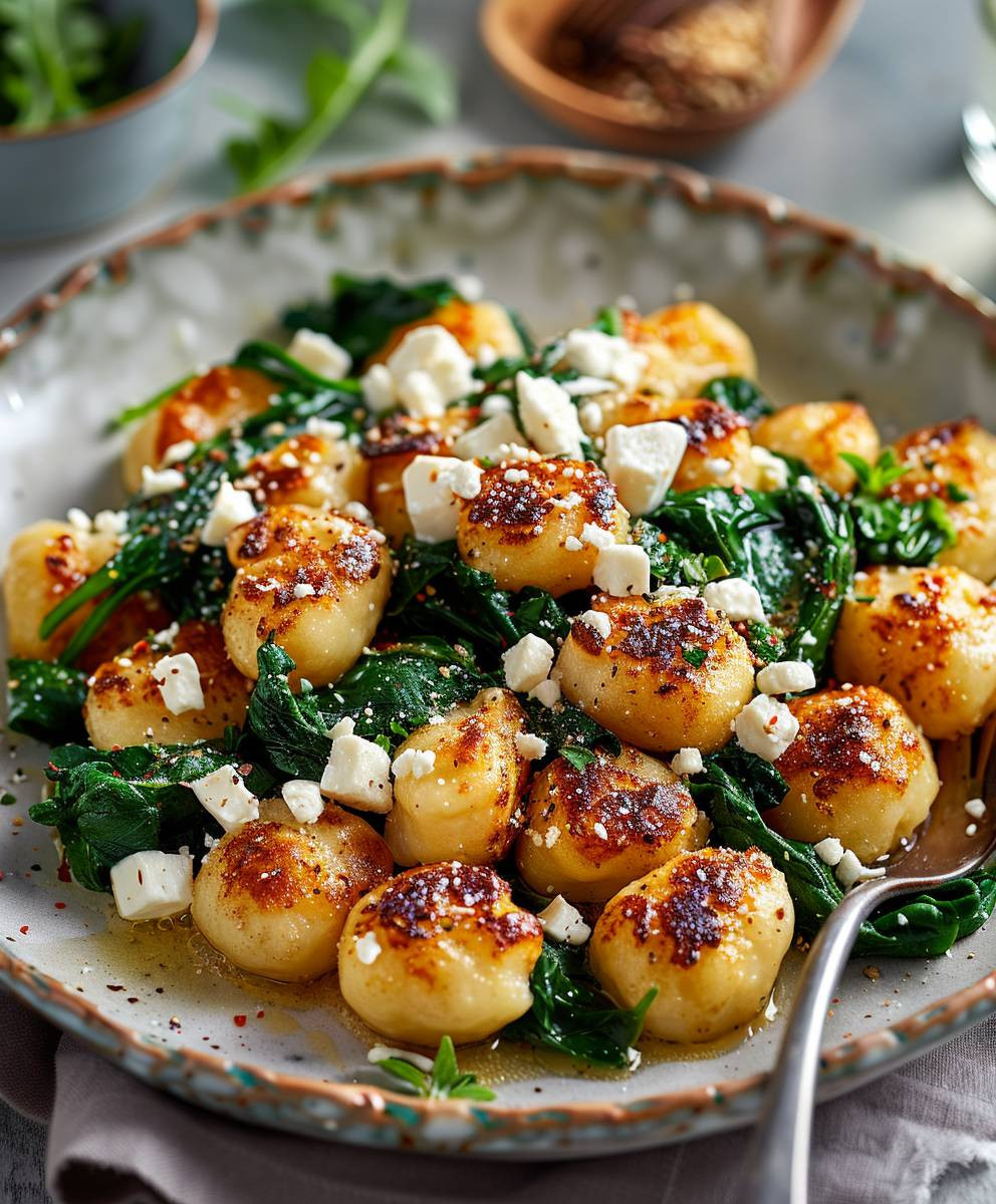 Cremige Gnocchi Spinat Feta