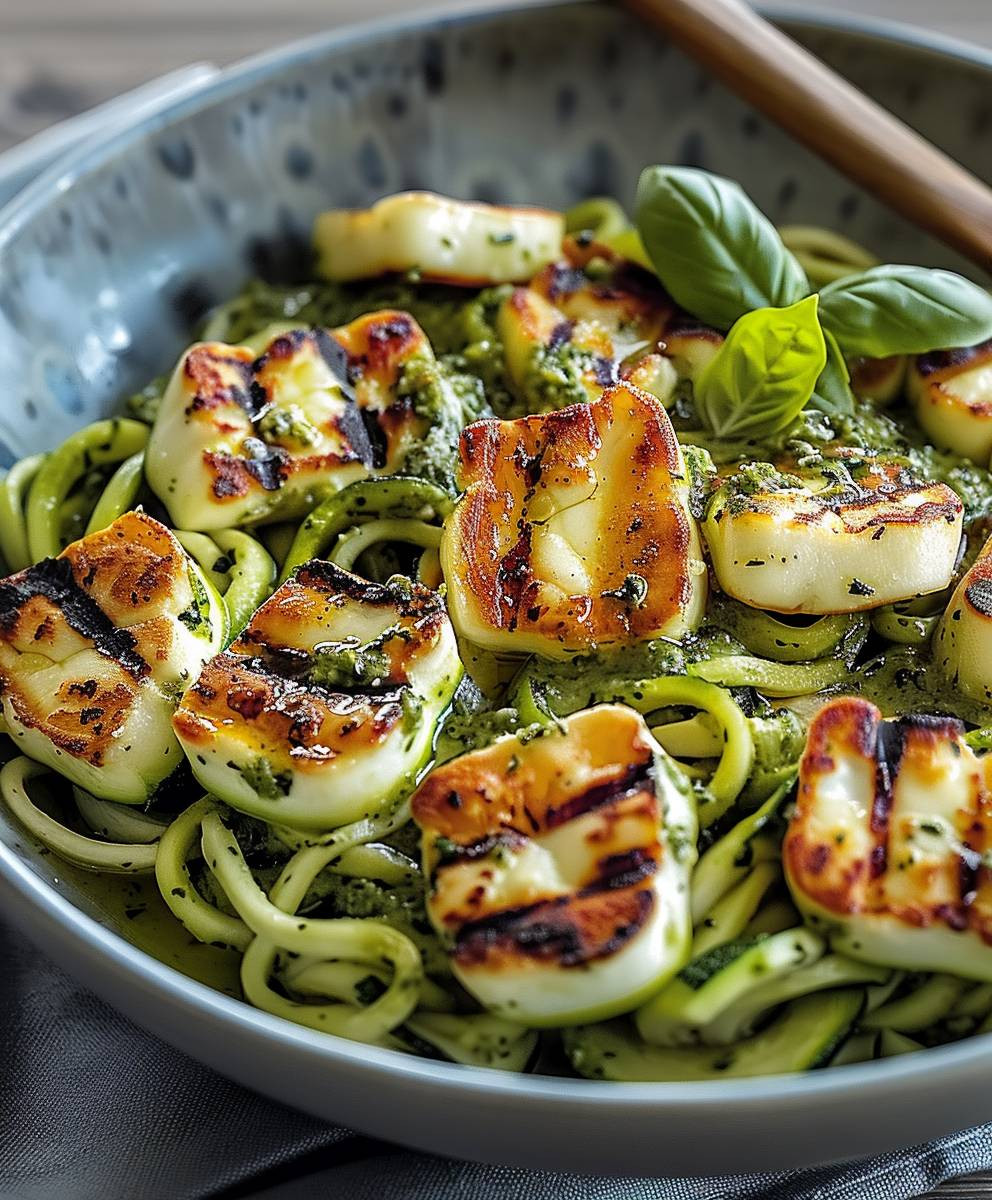 Halloumi Zucchini Pesto Nudeln