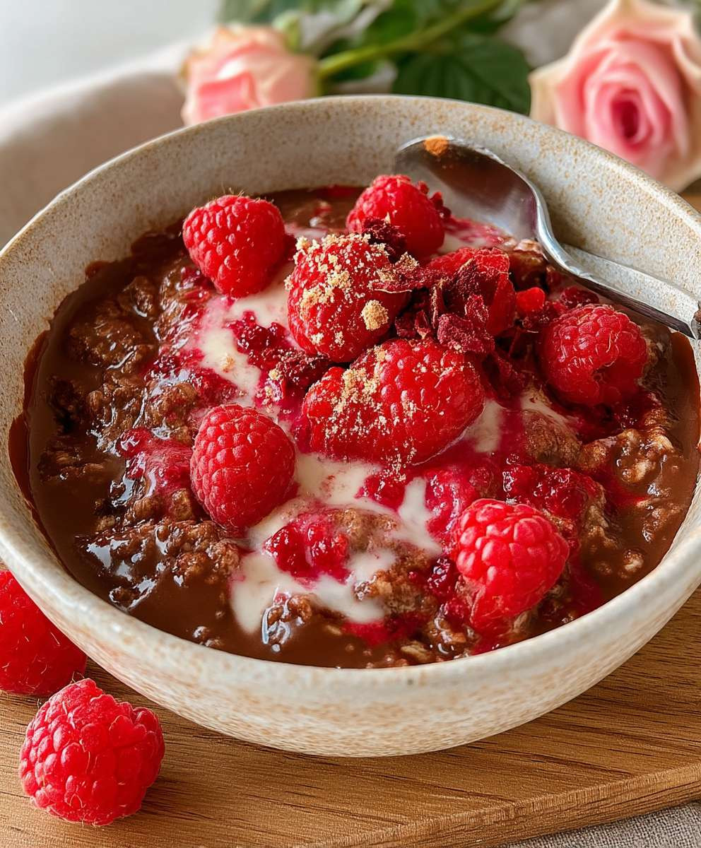 Gebackene Haferflocken Himbeeren vegan