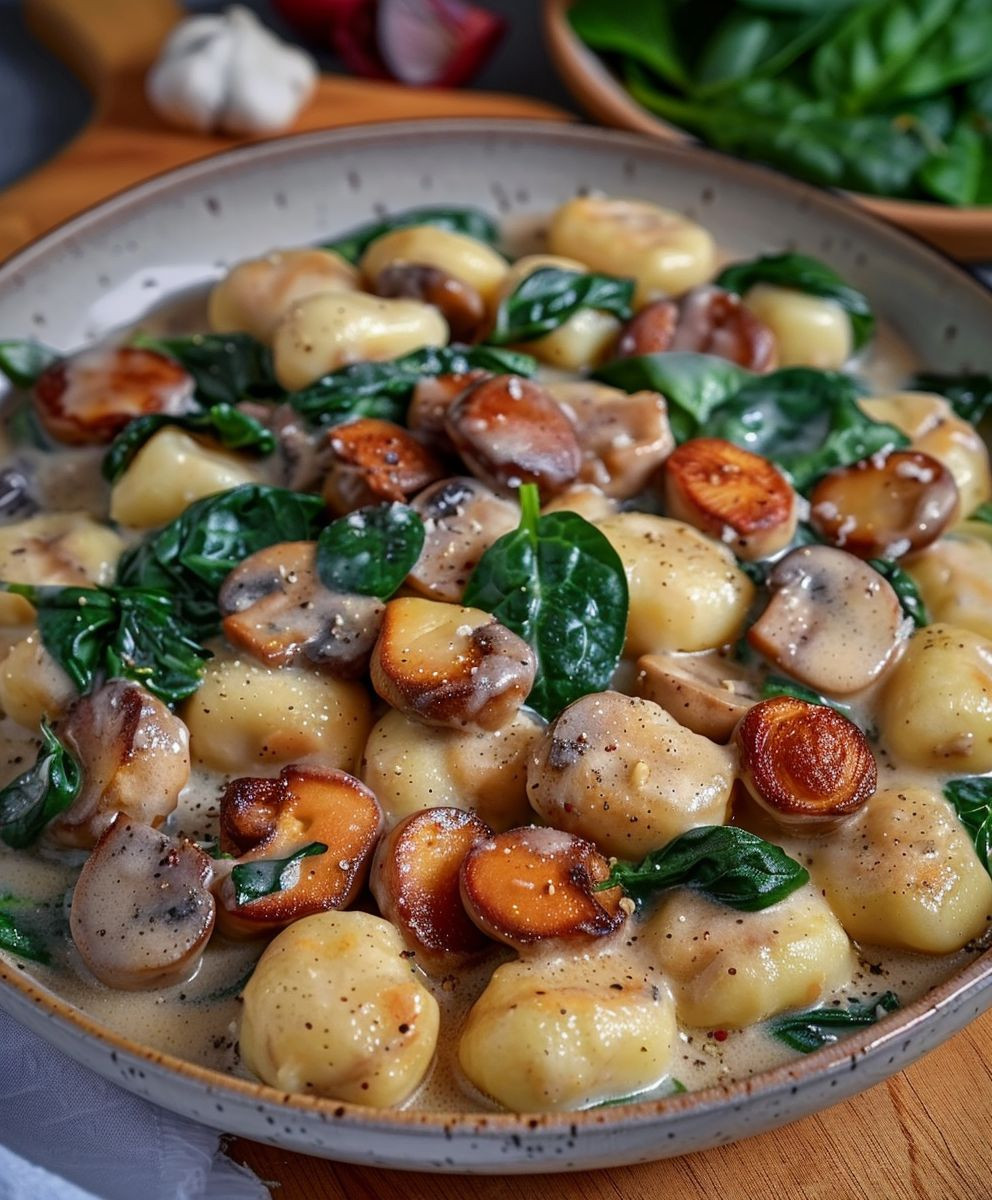 Gnocchi mit Pilzen Spinat