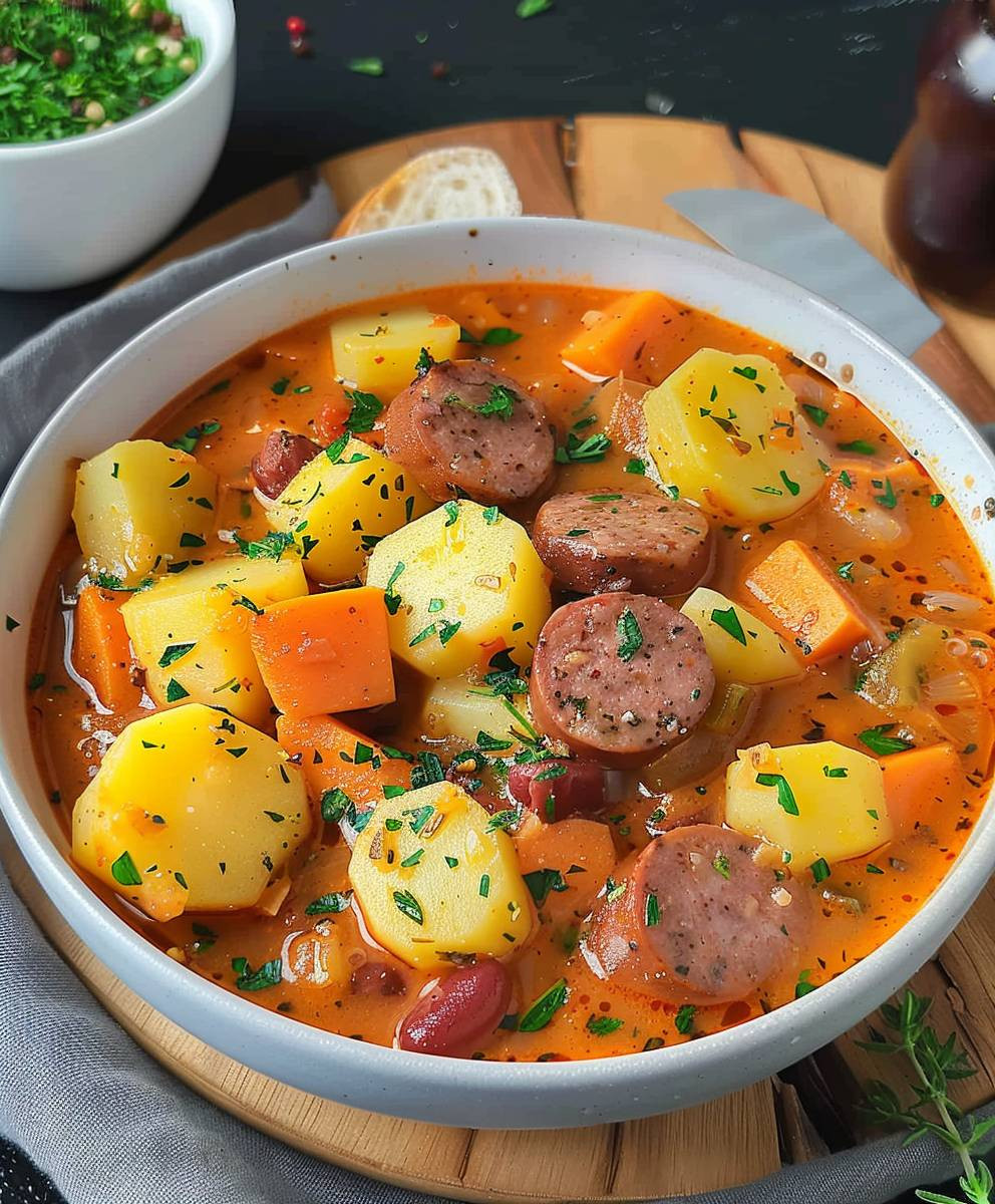 Kartoffelgulasch mit Würstchen