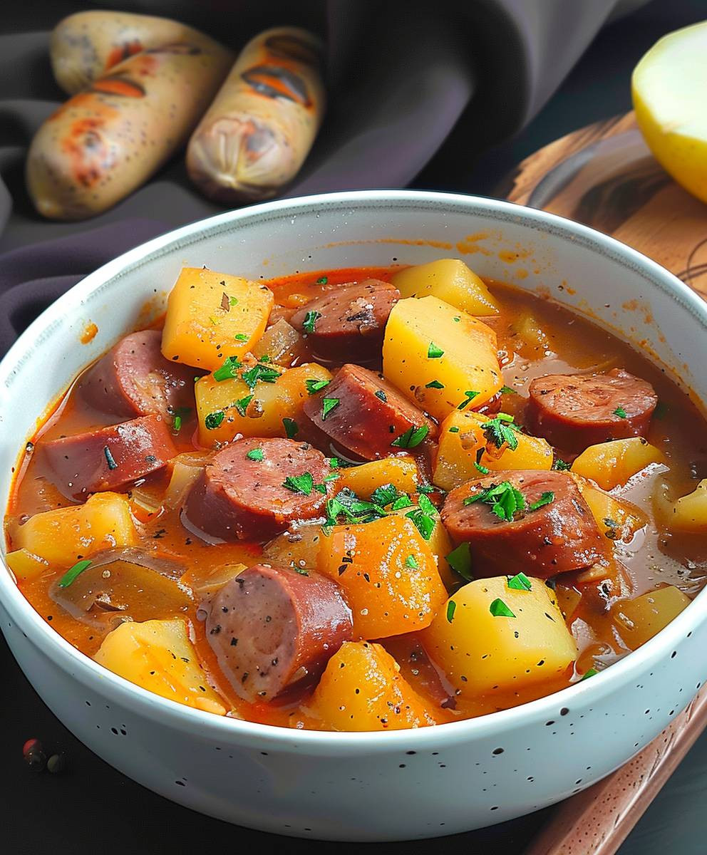 Kartoffelgulasch mit Würstchen