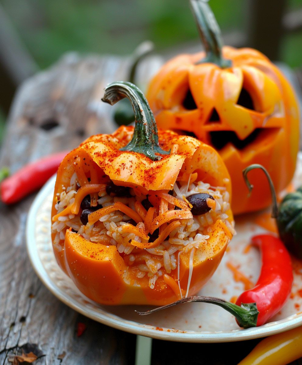 Gefüllte Paprika Halloween Hähnchen