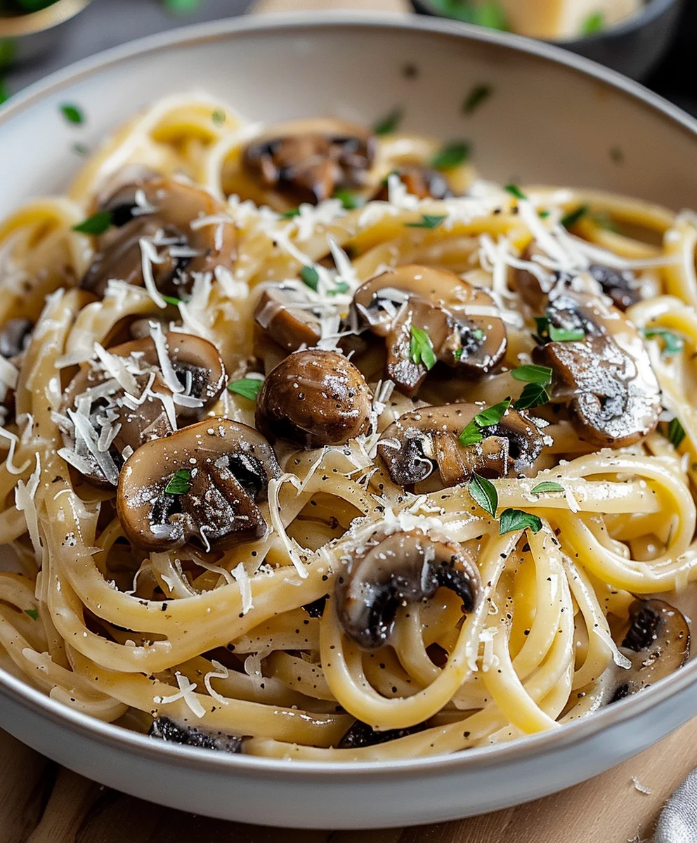 Cremige Gruyère Pasta mit gedünstetem Lauch & Pilzen