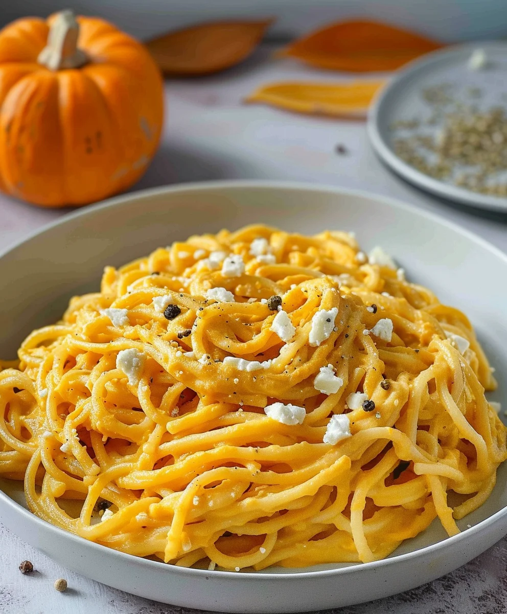 Kürbis Pasta mit Feta