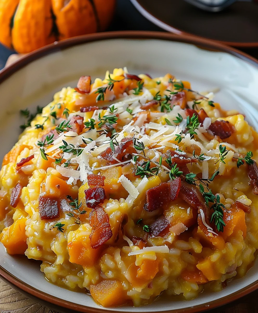 Luxuriöses Kürbis Risotto mit Beef Bacon & Parmesan