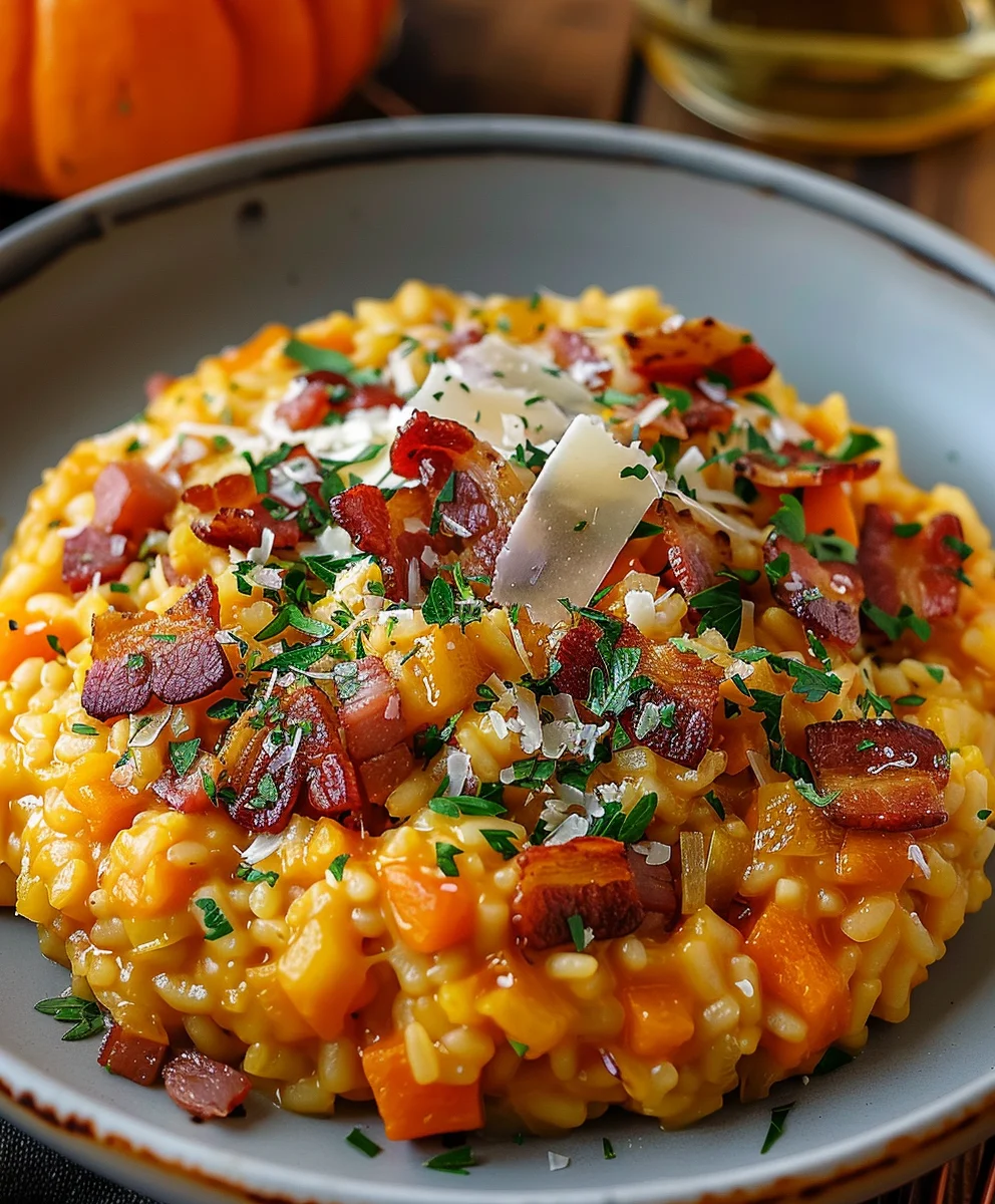 Luxuriöses Kürbis Risotto mit Beef Bacon & Parmesan