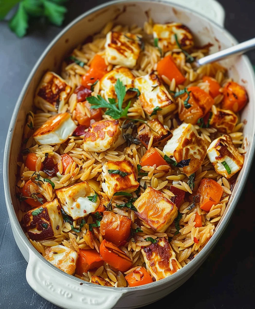 Herbstlicher Halloumi Orzo Auflauf: Dein Veggie-Genuss!