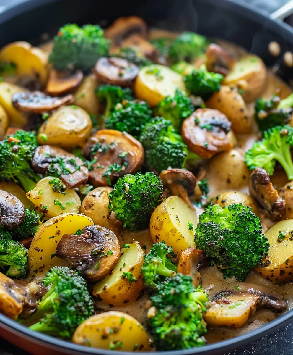 Leckere Brokkoli Kartoffel Pfanne mit Pilzen – schnell & einfach!