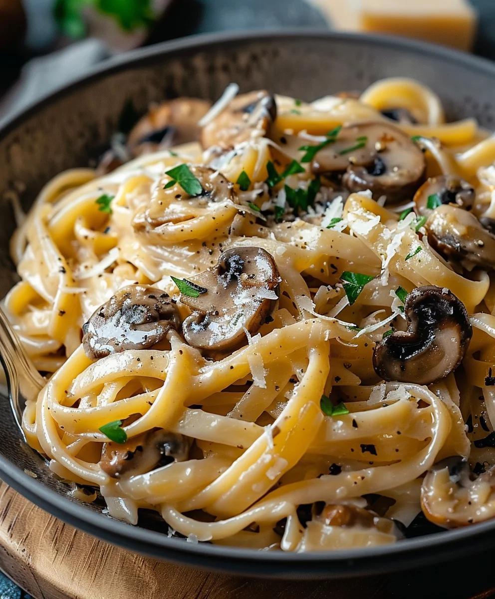 Cremige Gruyère Pasta mit Karamelllauch & Pilzen Rezept