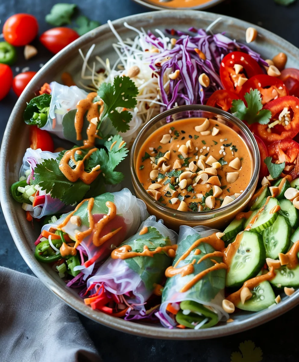 Erfrischender Spring Roll Salat mit selbstgemachter Erdnusssauce