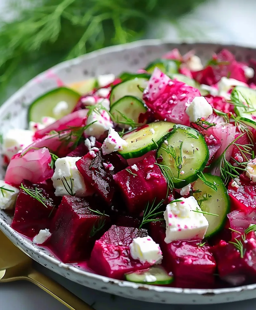 Leuchtender Rote Bete Feta Salat mit Gurke & Dill
