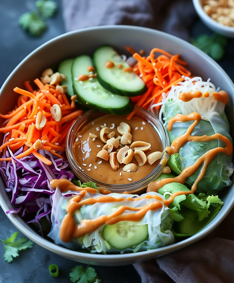 Erfrischender Spring Roll Salat mit selbstgemachter Erdnusssauce