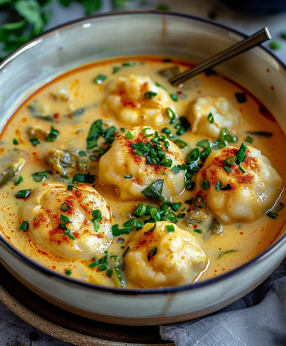 Cremige Kokos Curry Suppe mit Dumplings – schnell & lecker