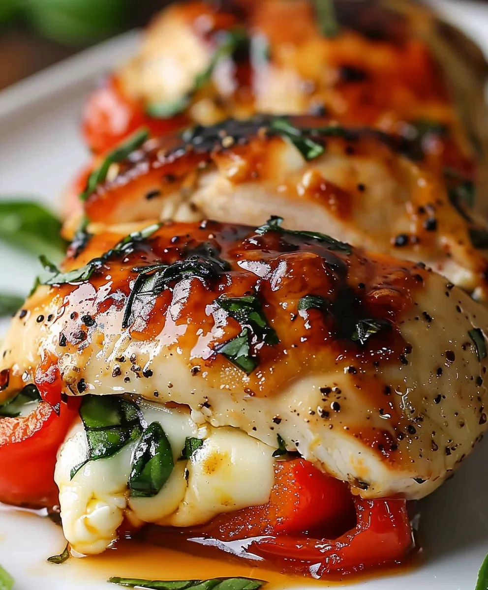 Geröstete Rote Paprika Mozzarella Gefülltes Hähnchen