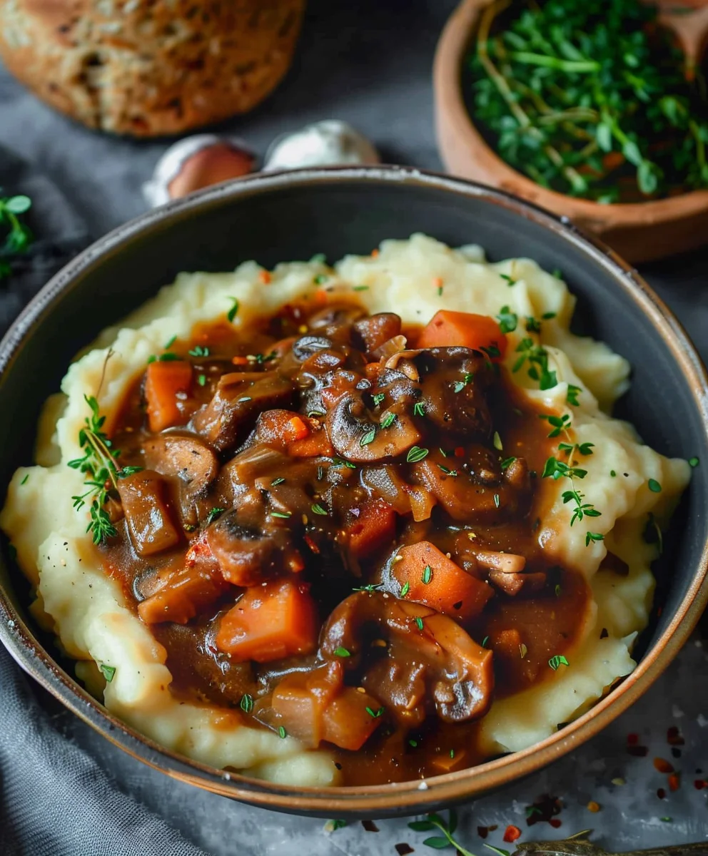 Herzhaftes Veganes Pilz Gulasch Bourguignon für Jeden Tag