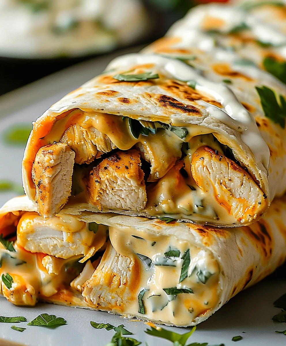 Kaesige Knoblauch Haehnchen Wraps