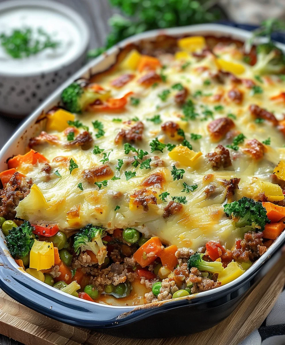 Farbenfroher Gemuese Hack Auflauf