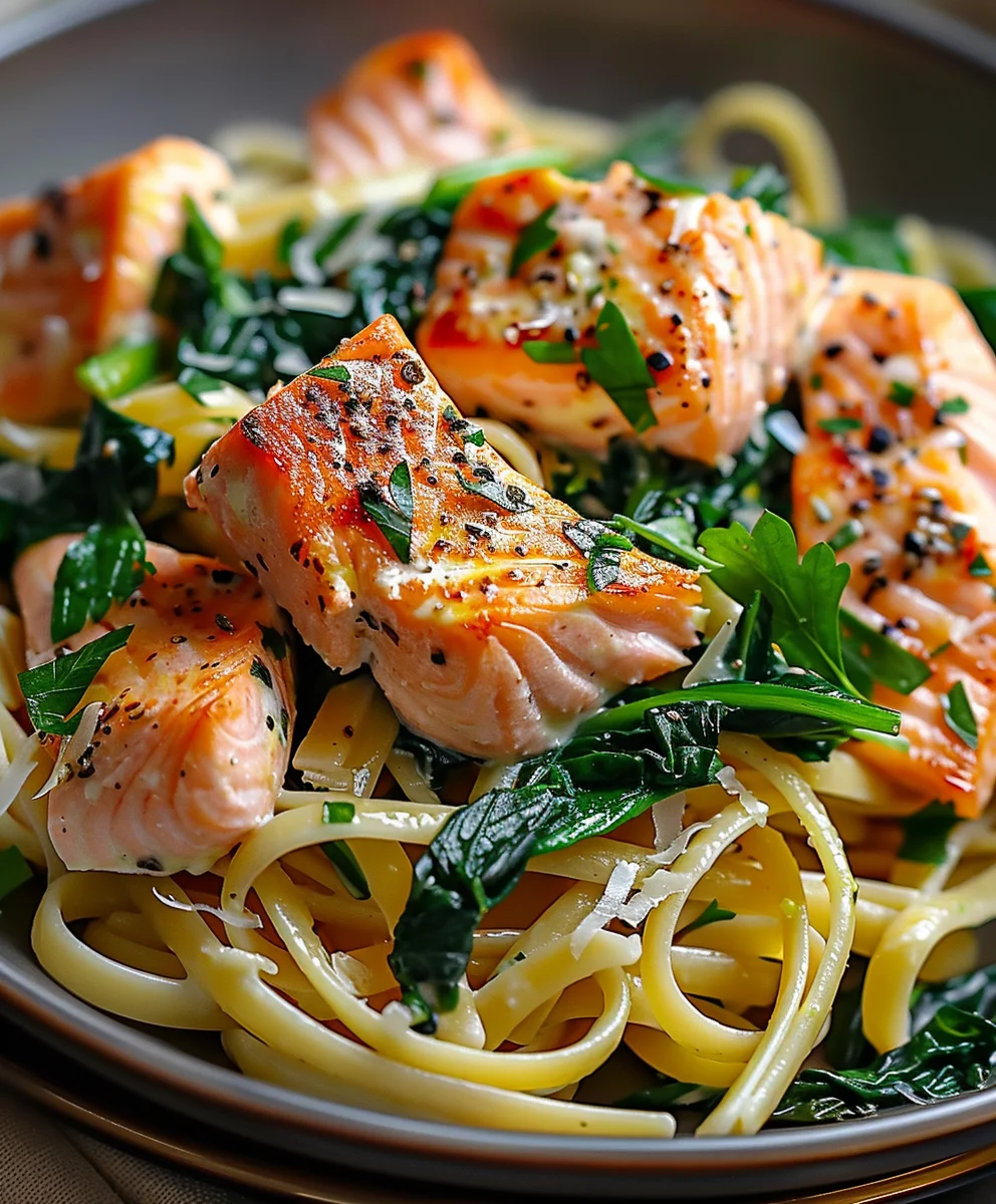 Cremige Lachs-Spinat-Pasta