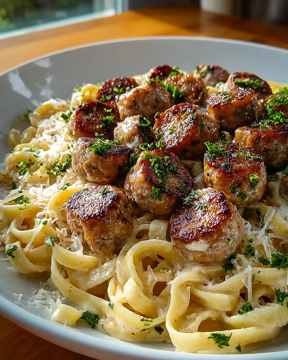 Knoblauchbutter Rindswurst-Häppchen & Cremige Parmesan Pasta