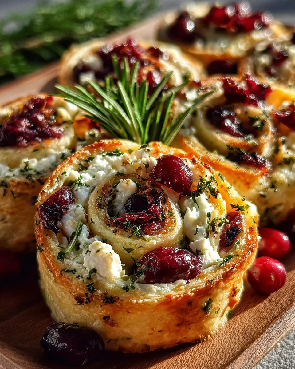 Süß-salzige Cranberry Pinwheels: Feta, Frischkäse & Kräuter