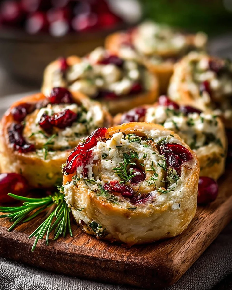 Süß-salzige Cranberry Pinwheels: Feta, Frischkäse & Kräuter
