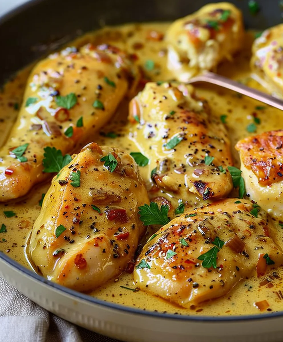 Cremiges Honig Senf Hähnchen mit Karotten