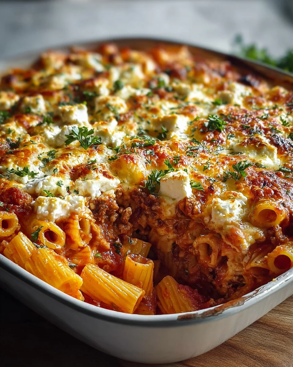 Einfacher Nudelauflauf mit Feta & Rinderhack für Genießer