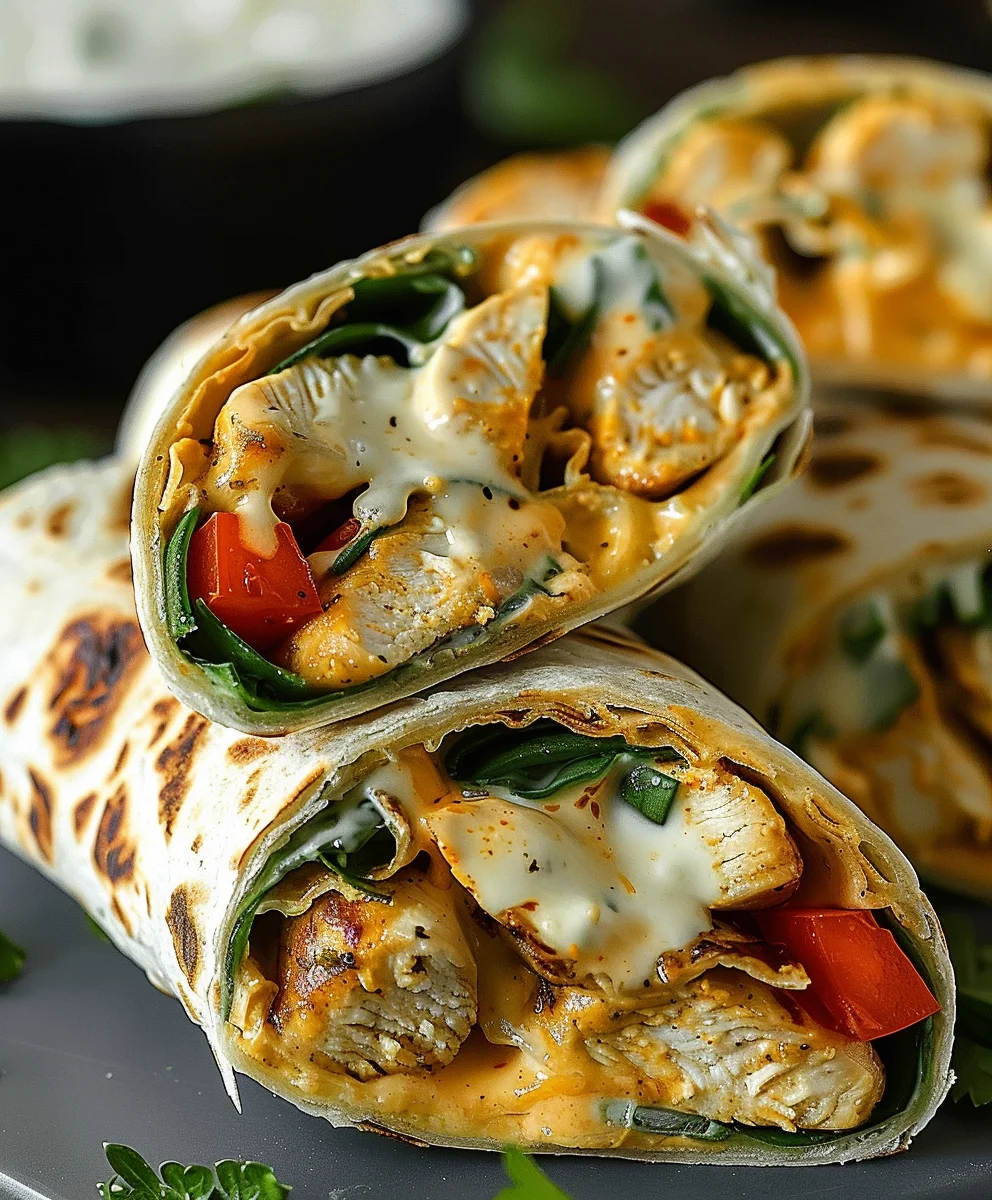 Käsige Knoblauch Hähnchen Wraps