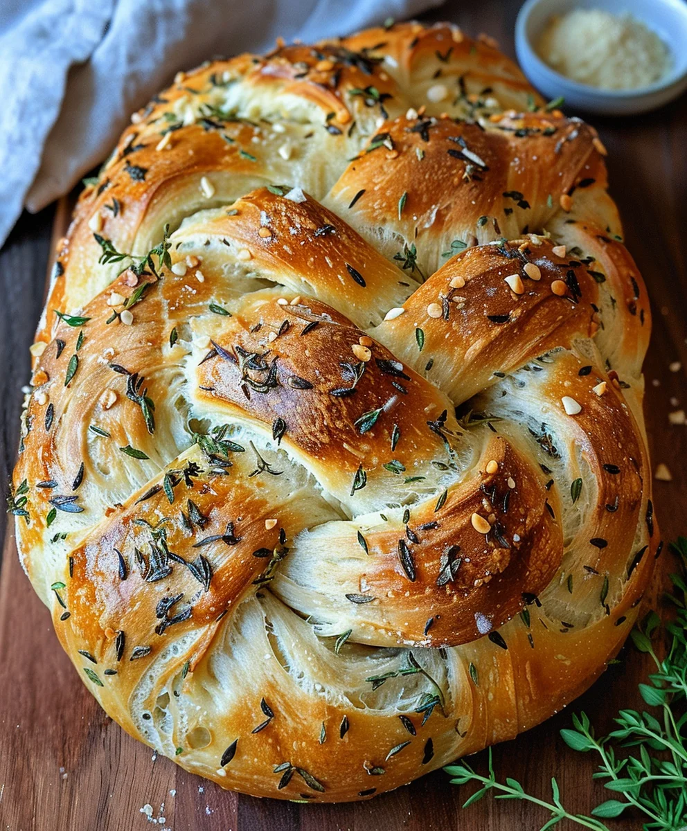 Duftender Knoblauch Kräuter Zopf