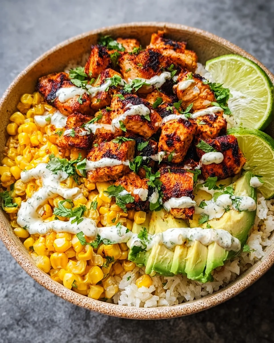 Würzig-frische Street Corn Hähnchen-Reis-Bowls selber machen