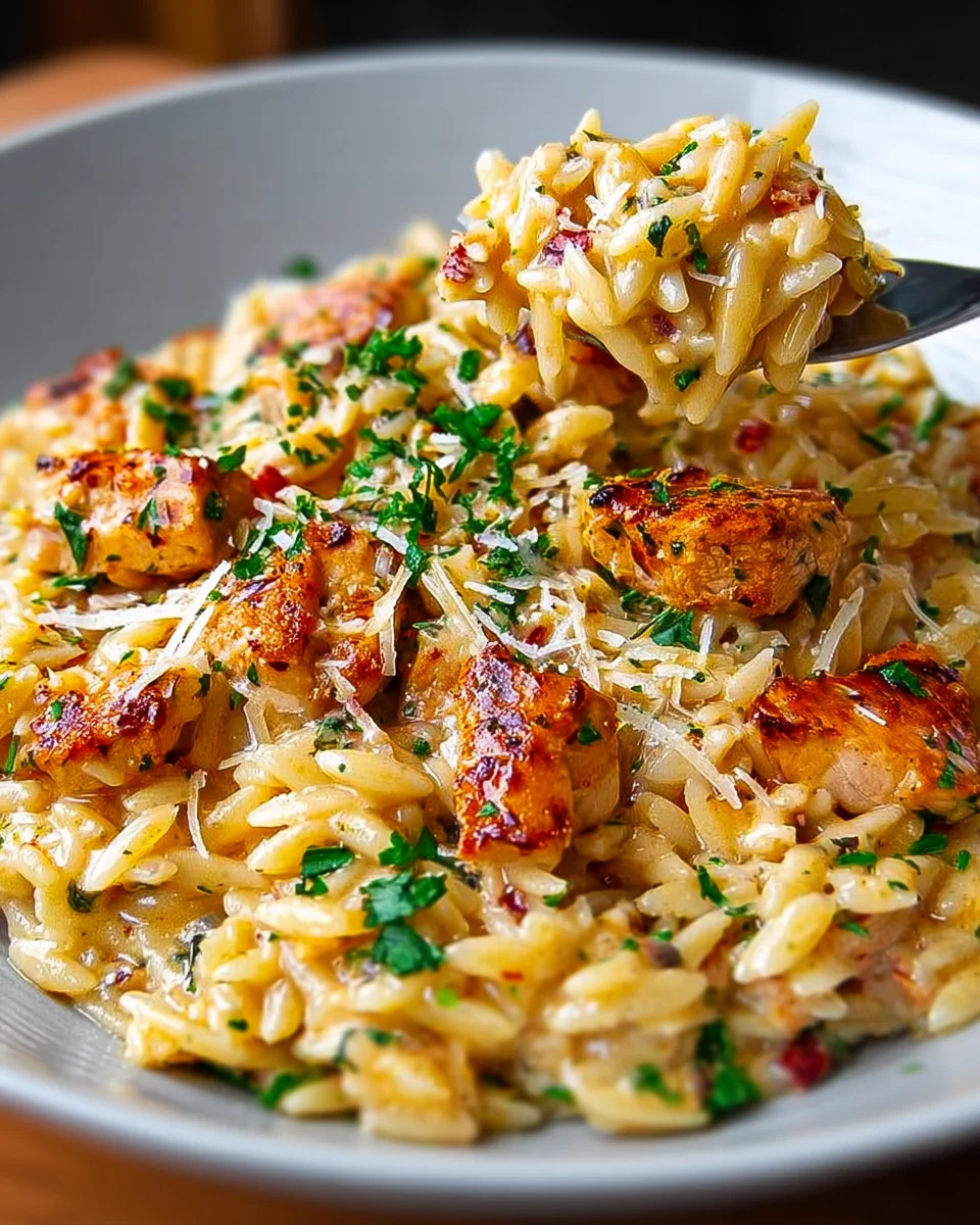One Pot Cajun Hähnchen Alfredo Orzo – Jeder Bissen ein Genuss!
