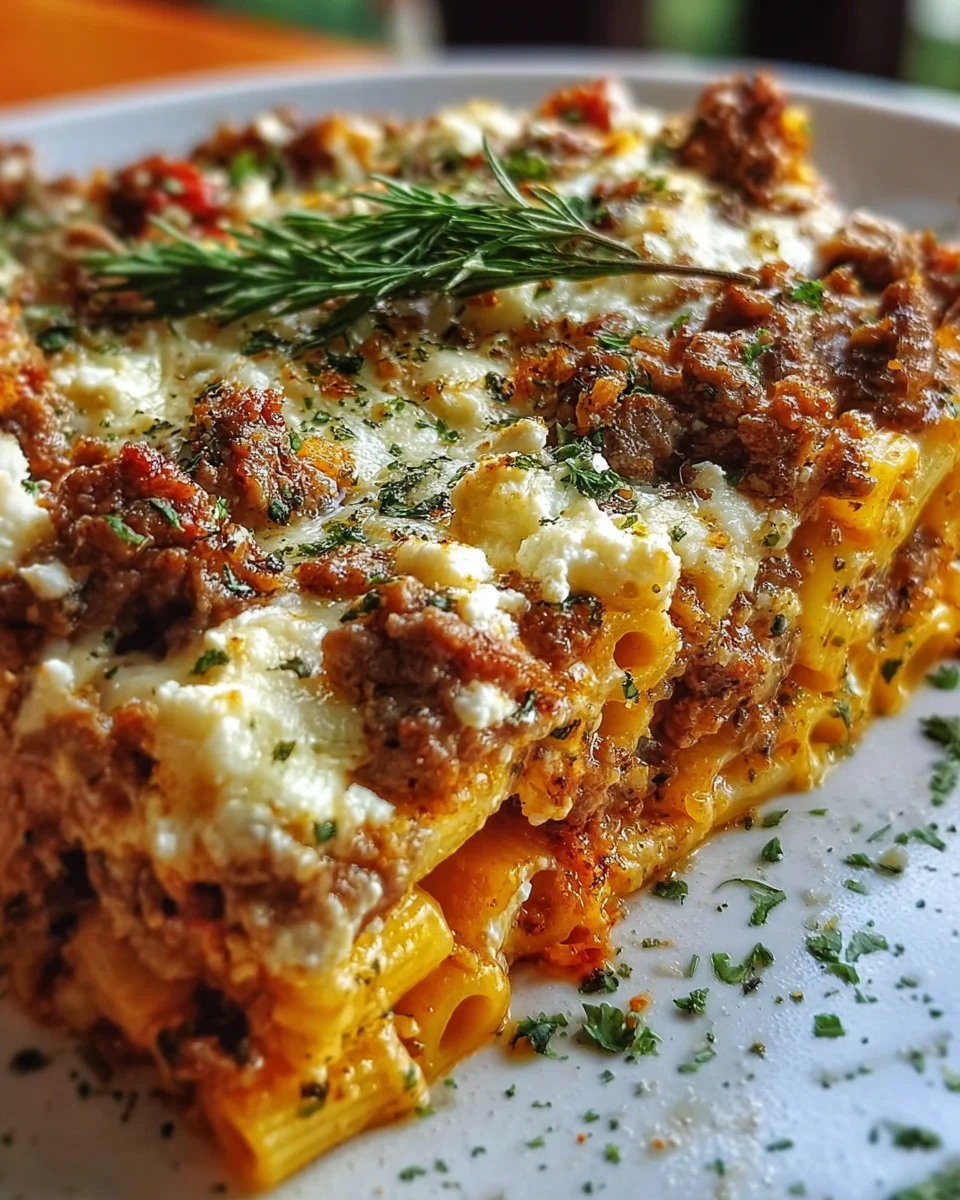 Griechischer Nudelauflauf mit Feta & saftigem Rinderhack