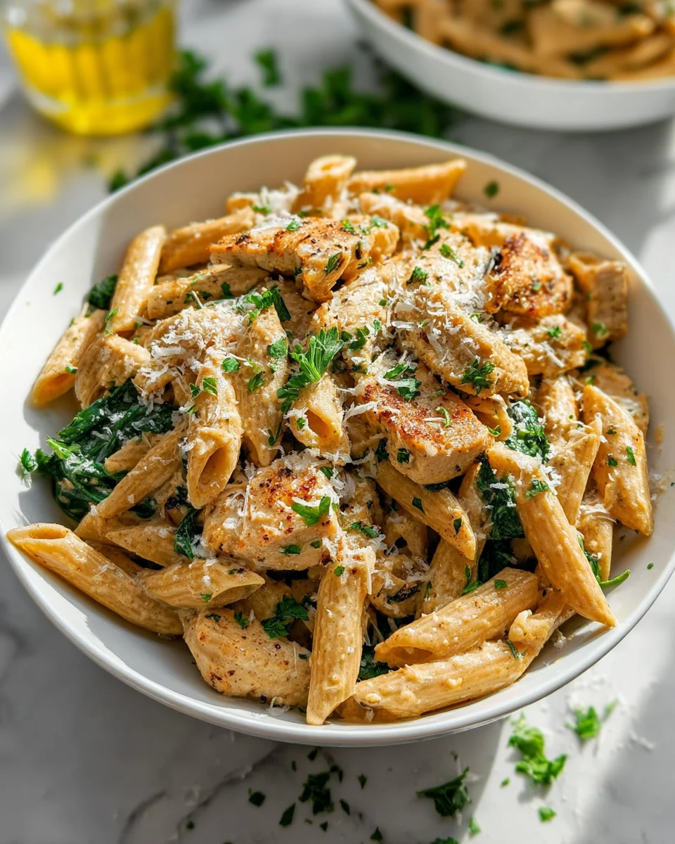 Gesunde Knoblauch Parmesan Hähnchen Pasta für Genießer