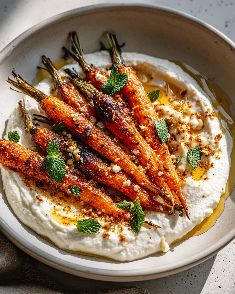Geröstete Karotten mit geschlagener Ricotta und scharfen Honig