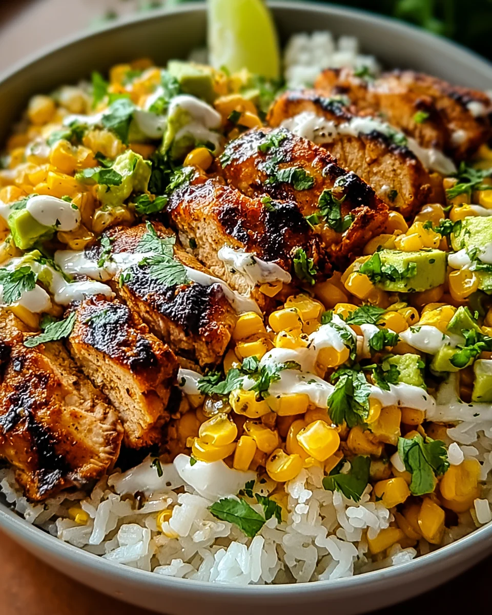Unwiderstehliche Street Corn Chicken Rice Bowl Rezept genießen!