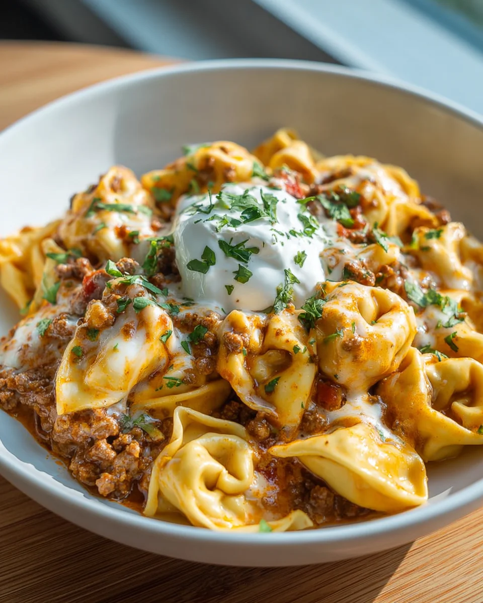 Cheesy Taco Tortellini Bake