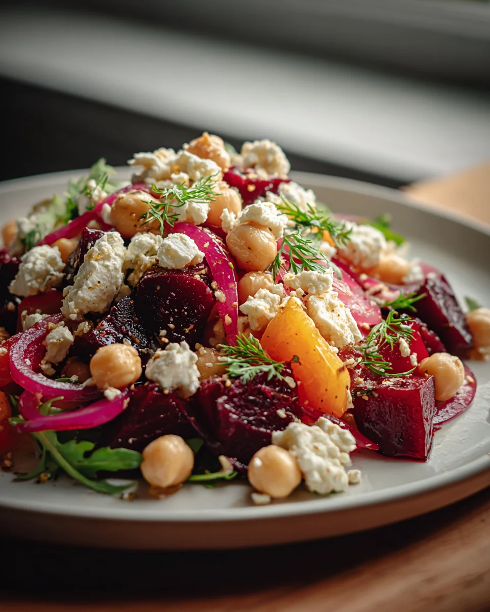 Kichererbsen-Rote-Bete-Feta-Salat mit Zitronen-Knoblauch-Dressing