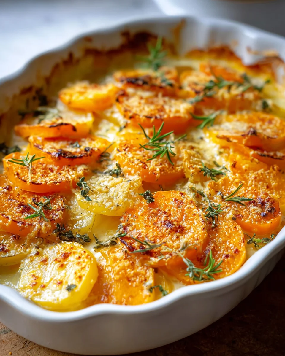 Cremiger Kuerbis Kartoffel Auflauf