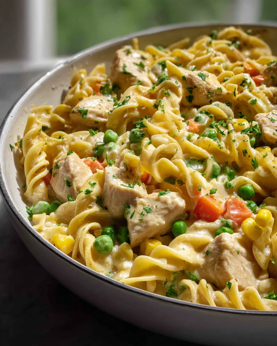 Einfache Hähnchen Pot Pie Pasta: Cremig, schnell & unwiderstehlich