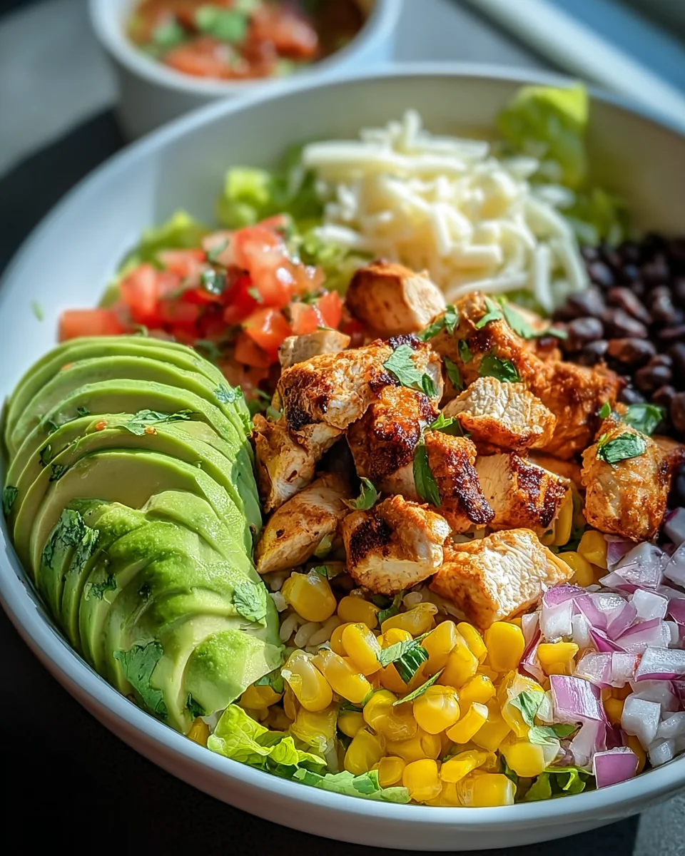 Einfache Low-Calorie Chicken Burrito Bowl mit kräftigen Aromen